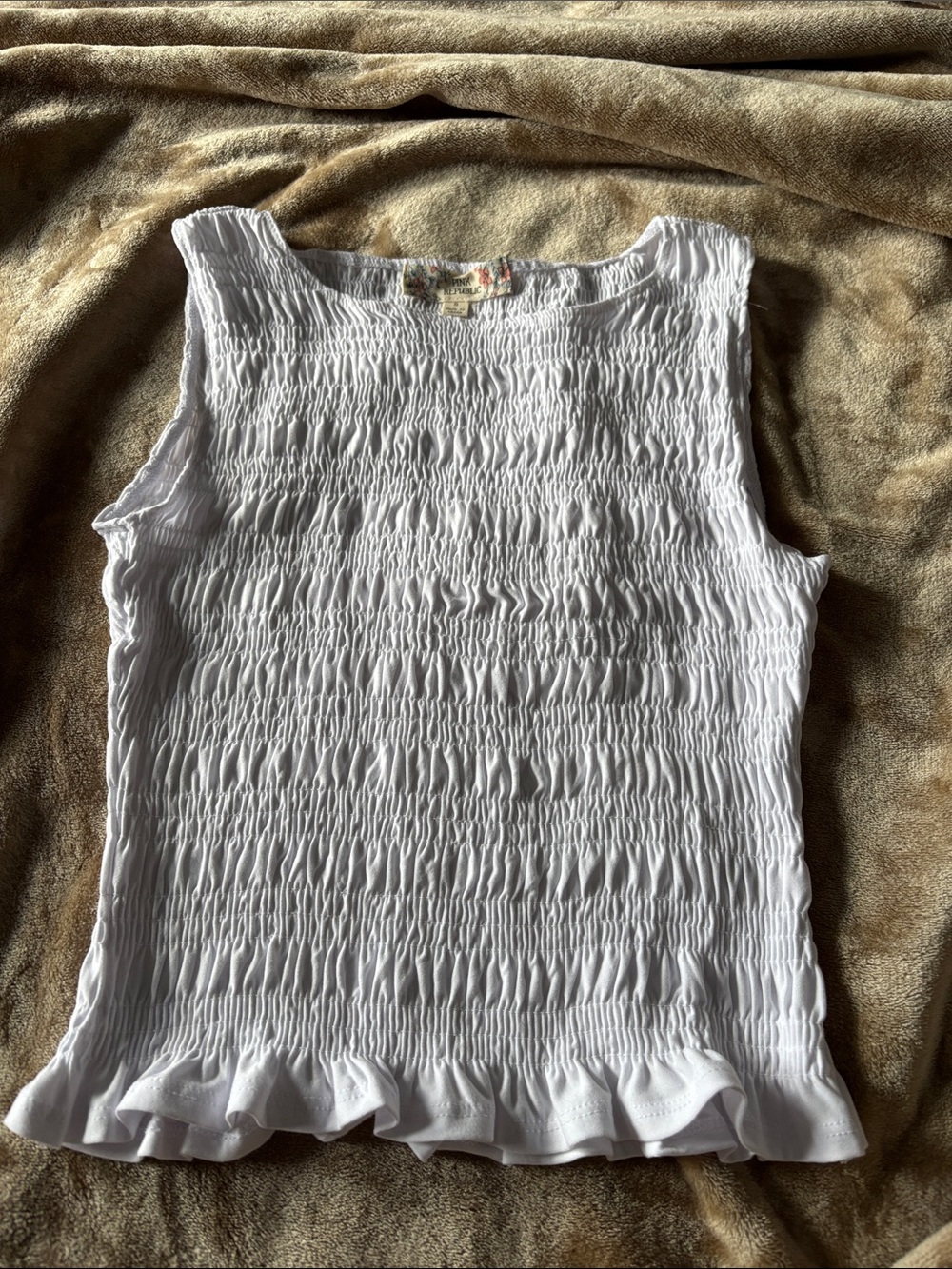 Pink Republic White Smocked Ruffle Tank
